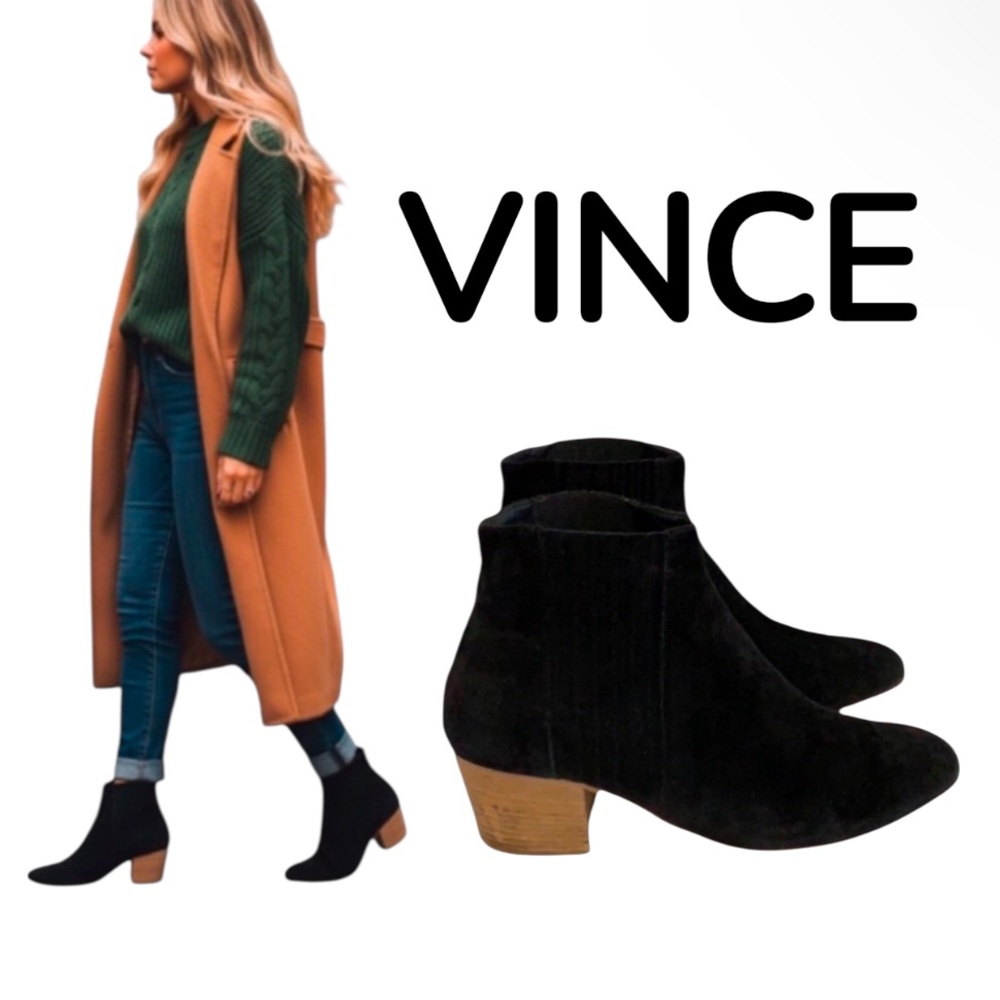 Authentic Vince black suede leather designer ankle boots sz 9.5